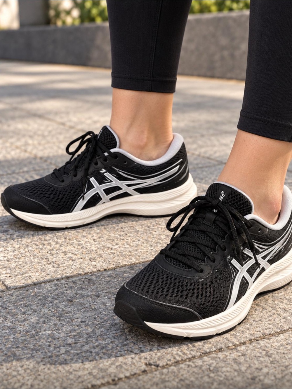 Asics Black and White Women's Running Sneakers - Supportive Mesh Design
